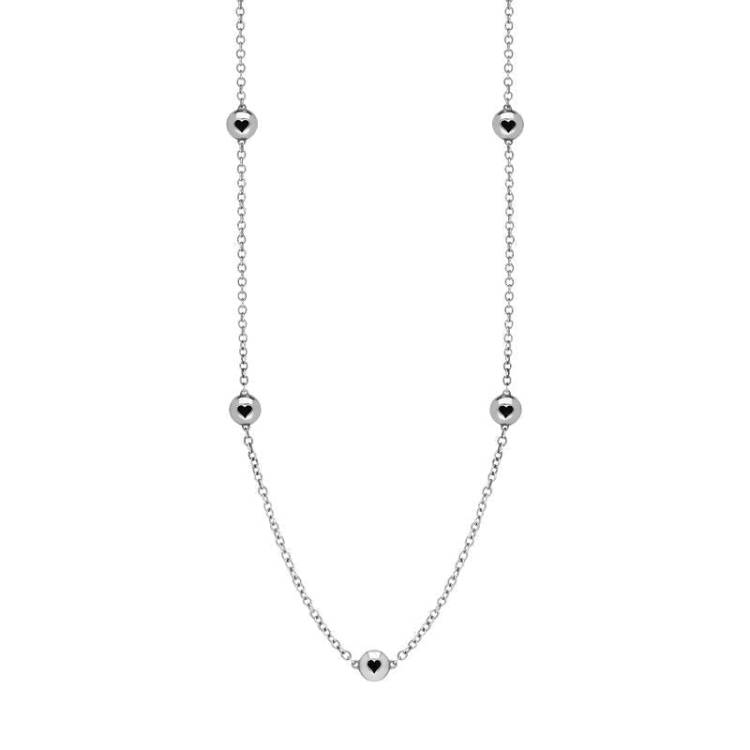 9ct White Gold Whitby Jet Heart Link Disc Chain Necklace - Option1 Value White Gold