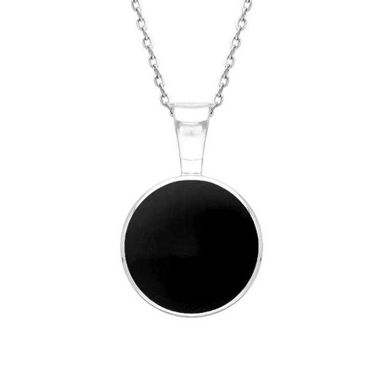 9ct White Gold Whitby Jet Heritage Round Necklace - White Gold