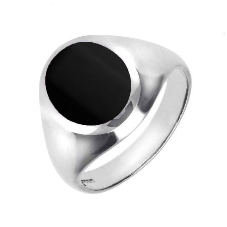 9ct White Gold Whitby Jet Medium Oval Signet Ring - White Gold