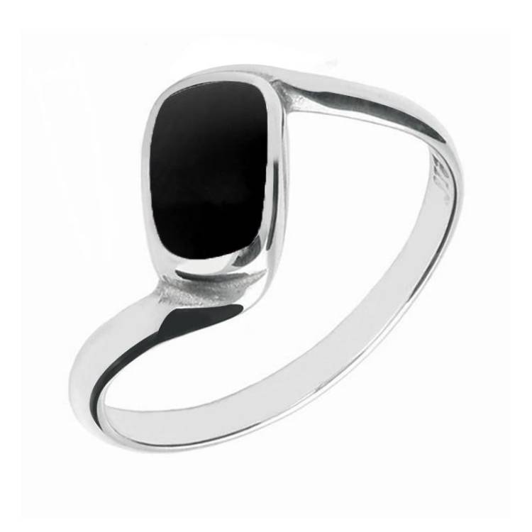 9ct White Gold Whitby Jet Oblong Twist Ring - White Gold