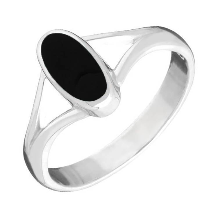9ct White Gold Whitby Jet Heritage Oval Split Shoulder Ring