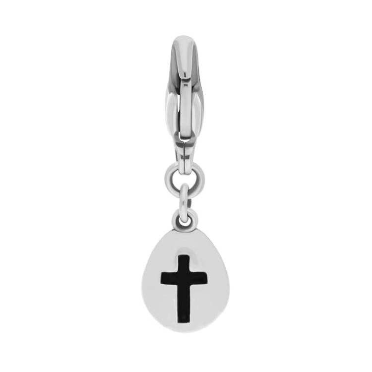 9ct White Gold Whitby Jet Pear Shaped Cross Clip Charm - Option1 Value White Gold