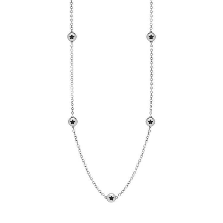 9ct White Gold Whitby Jet Star Link Disc Chain Necklace - Option1 Value White Gold