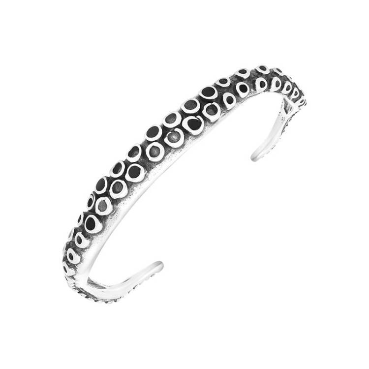 9ct White Gold Whitby Jet Tentacle Bangle - Silver