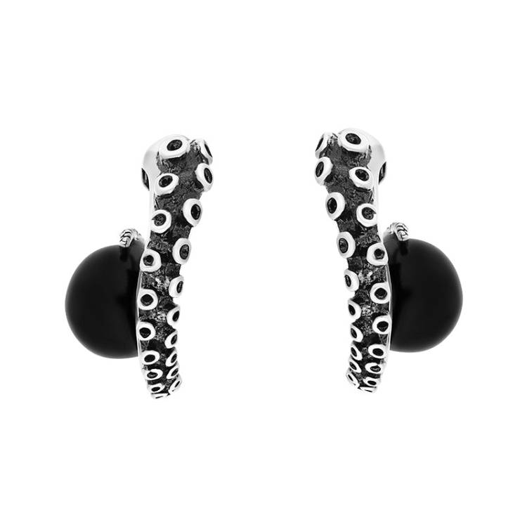 9ct White Gold Whitby Jet Tentacle Hoop Earrings - Gold