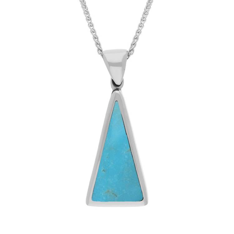 9ct White Gold Whitby Jet Turquoise Small Double Sided Triangular Fob Necklace - White Gold