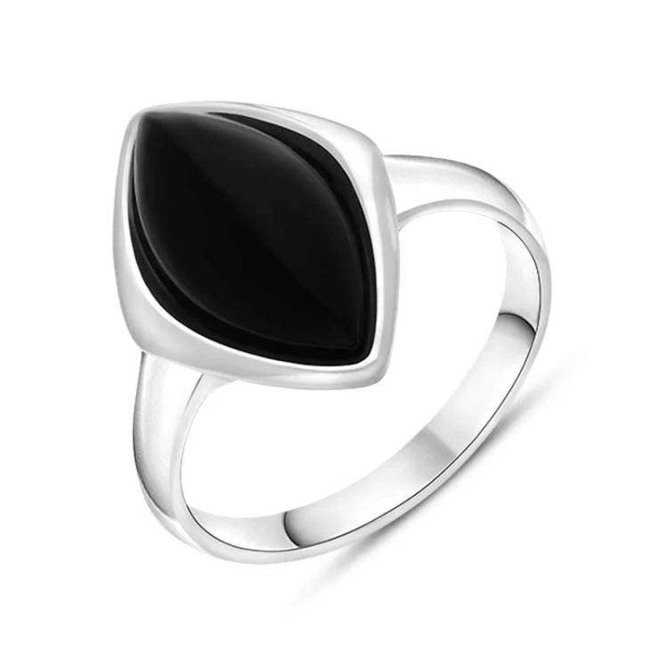9ct White Gold Whitby Jet Wide Marquise Ring - P