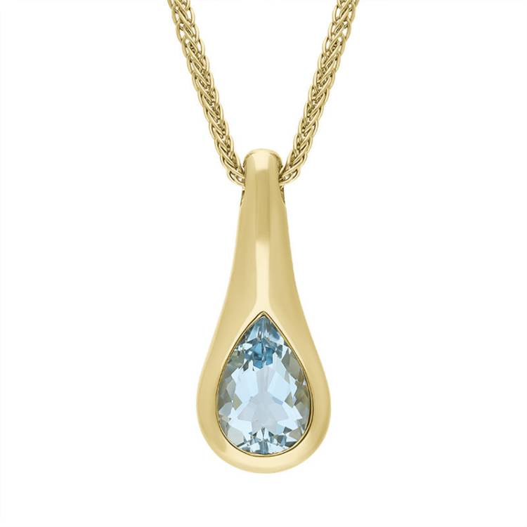 9ct Yellow Gold Aqua Marine Pendant Necklace D - Gold