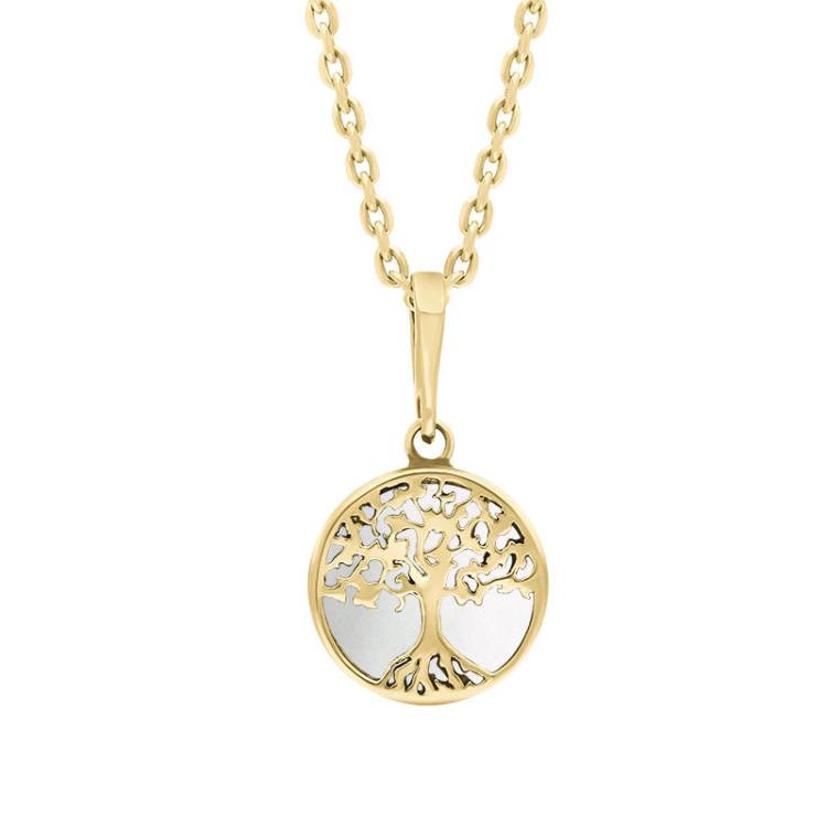 9ct Yellow Gold Small Bauxite Round Tree of Life Necklace - Gold