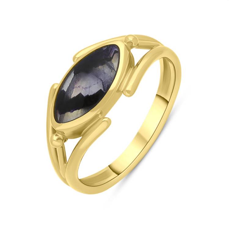 9ct Yellow Gold Blue John Marquise Open Shank Ring - Silver