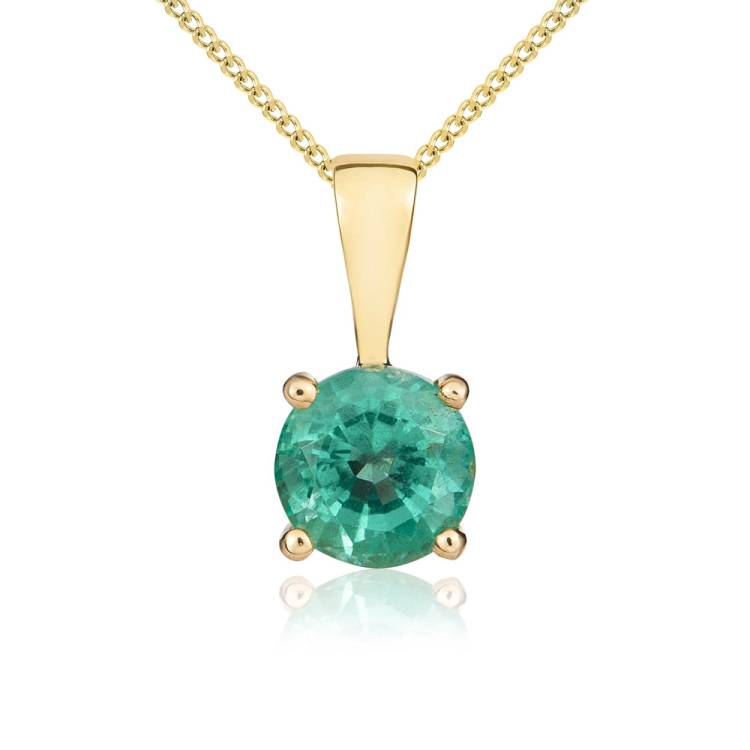 9ct Yellow Gold Emerald 5mm Round Claw Set Necklace - Gold