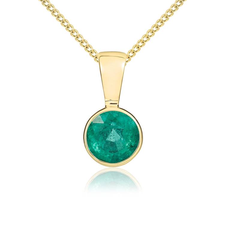 9ct Yellow Gold Emerald 5mm Round Rub Over Set Necklace - Gold