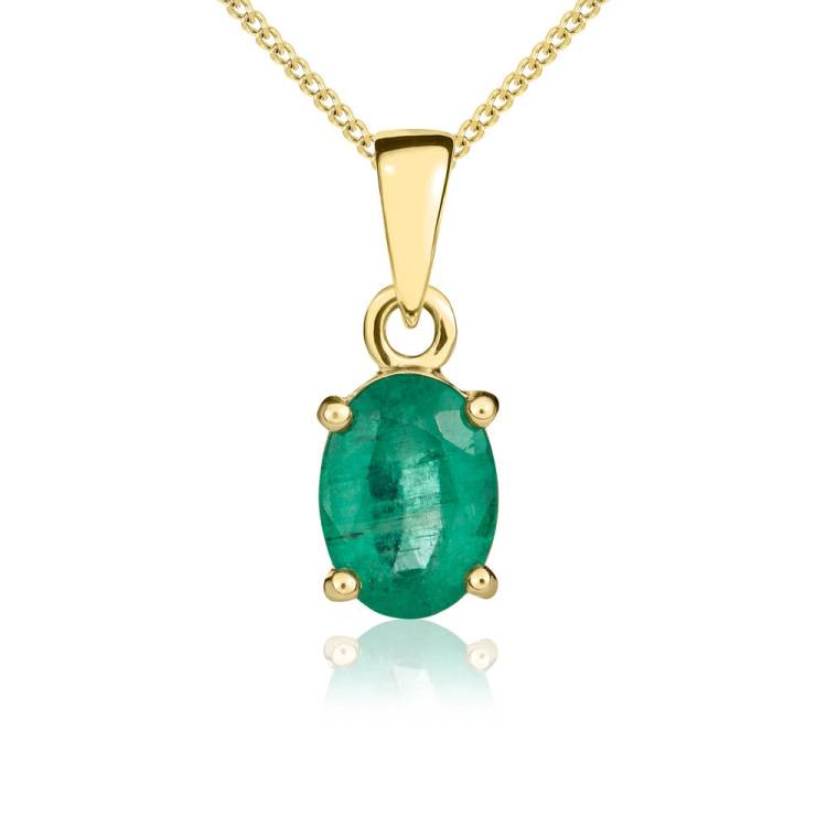 9ct Yellow Gold Emerald 7x5mm Oval Claw Set Necklace - Gold