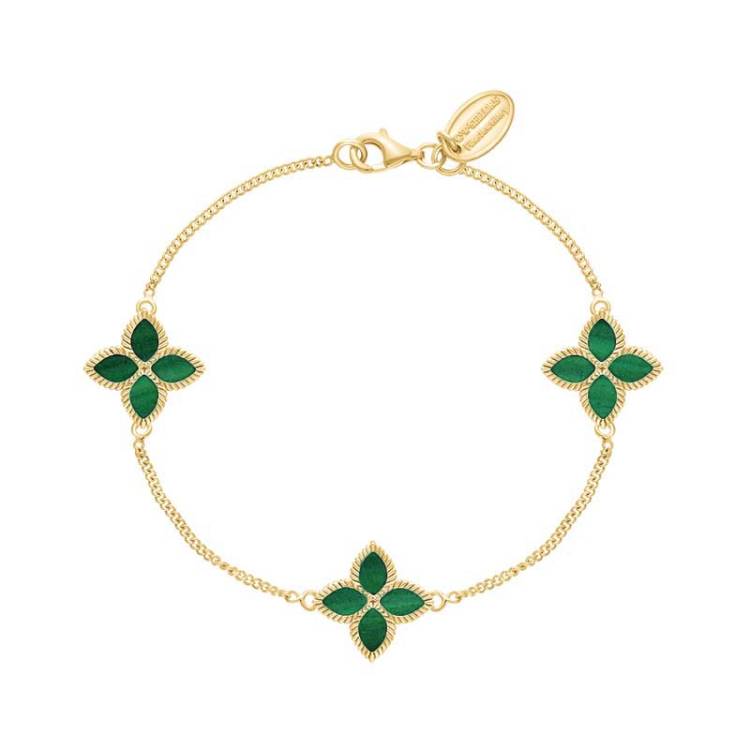 9ct Yellow Gold Malachite Bloom Marquise Flower Bracelet - Gold