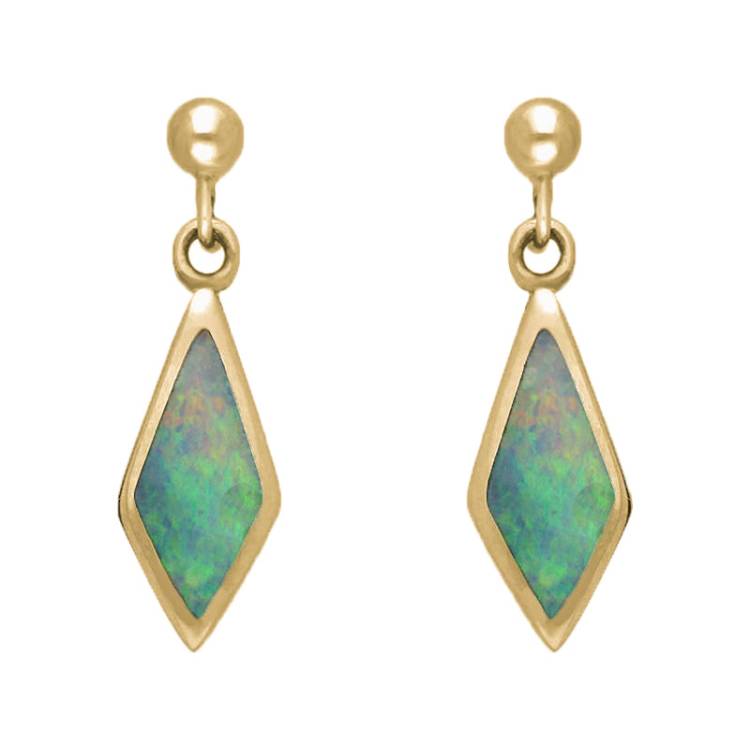 9ct Yellow Gold Opal Dinky Diamond Drop Earrings