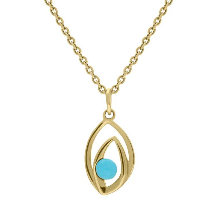 9ct Yellow Gold Turquoise Abstract Flame Drop Necklace - Gold