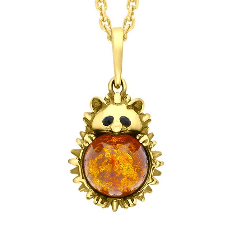 9ct Yellow Gold Amber Large Hedgehog Necklace