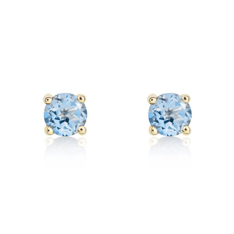 9ct Yellow Gold Aquamarine 4mm Round Claw Set Stud Earrings