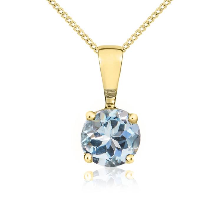 9ct Yellow Gold Aquamarine 5mm Round Claw Set Necklace - Gold