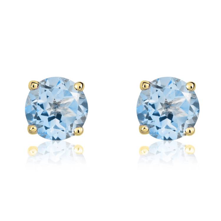 9ct Yellow Gold Aquamarine 5mm Round Claw Set Stud Earrings - Gold