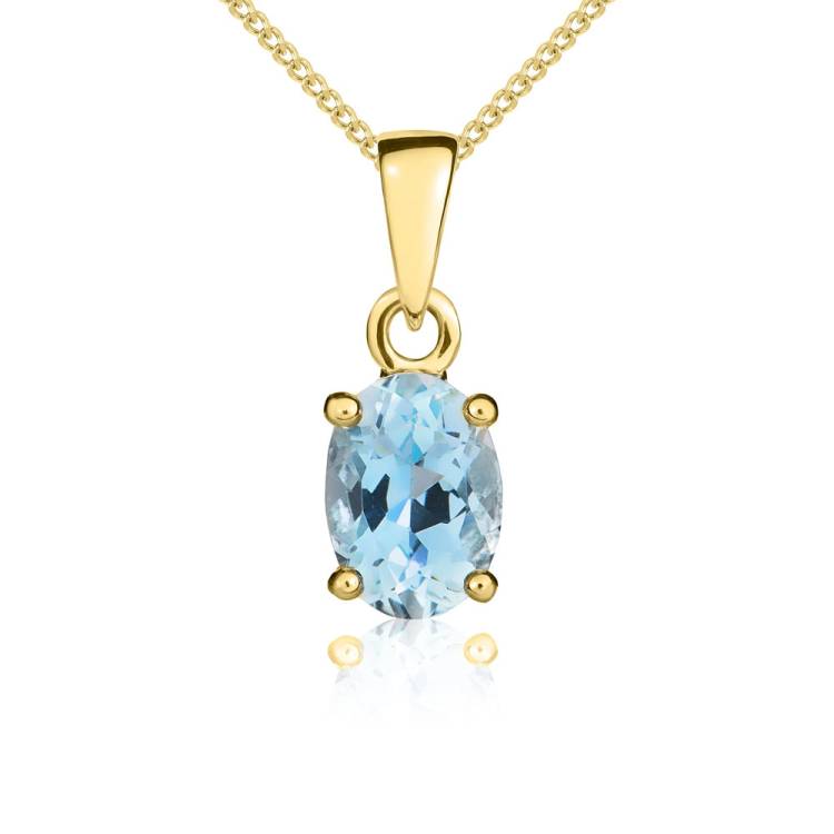 9ct Yellow Gold Aquamarine 7x5mm Oval Claw Set Necklace - Gold