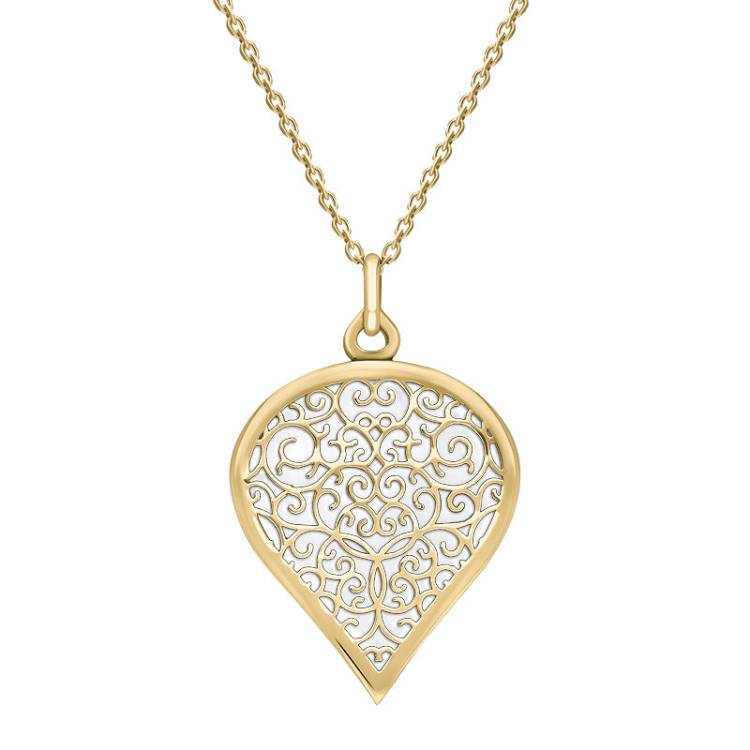 9ct Yellow Gold Bauxite Flore Filigree Large Heart Necklace