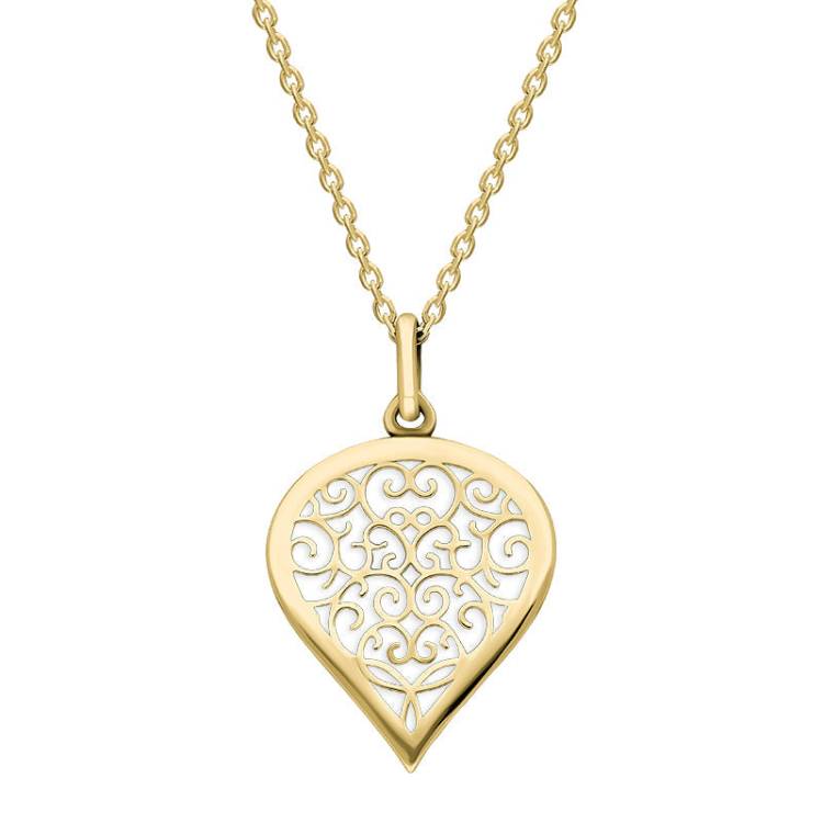 9ct Yellow Gold Bauxite Flore Filigree Medium Heart Necklace
