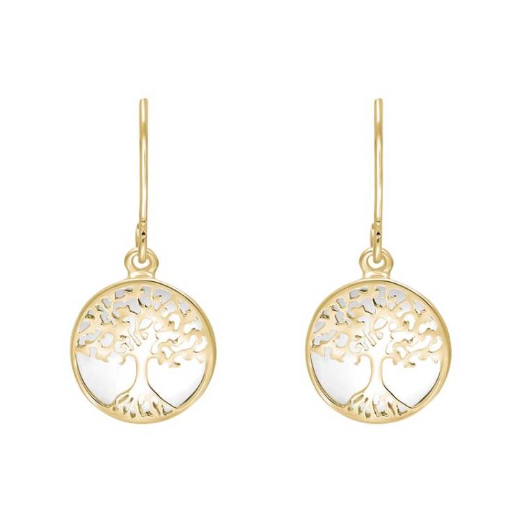 9ct Yellow Gold Bauxite Round Tree of Life Drop Earrings