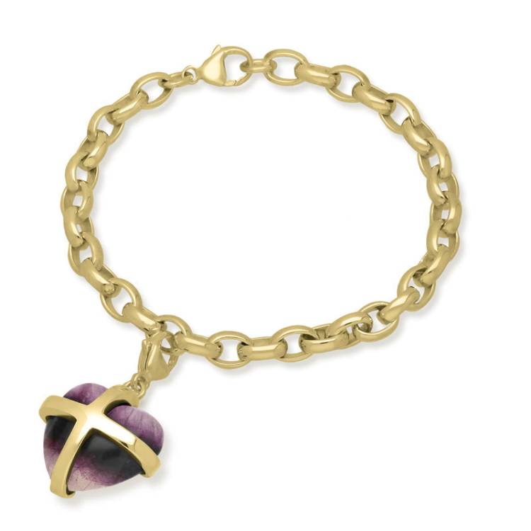 9ct Yellow Gold Blue John Large Cross Heart Charm Bracelet - Option1 Value Gold