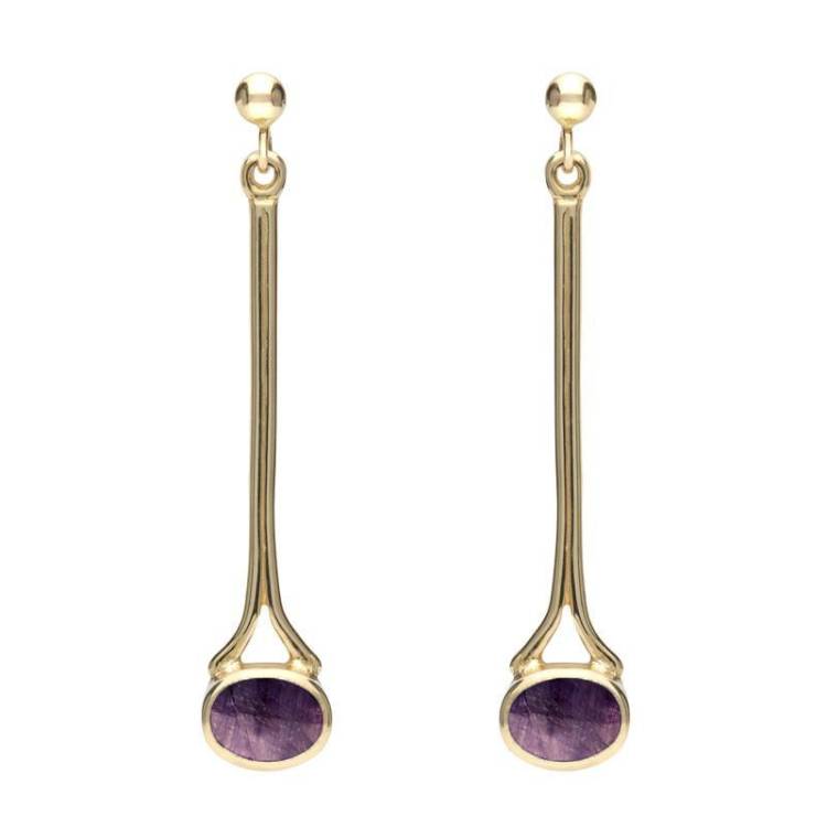 9ct Yellow Gold Blue John Long Drop Earrings - Yellow Gold