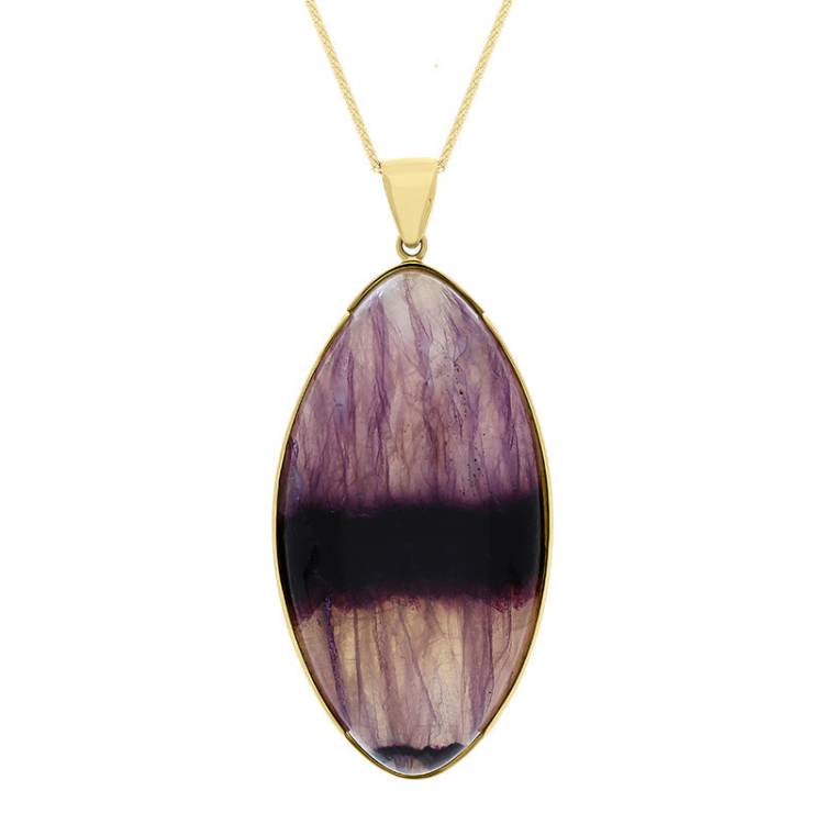 9ct Yellow Gold Blue John Long Marquise Unique Necklace D - Yellow Gold