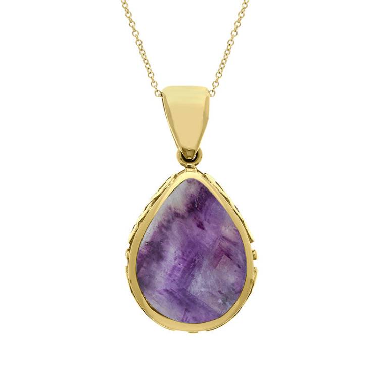 9ct Yellow Gold Blue John Mother Of Pearl Double Sided Celtic Edge Pear Cut Fob Necklace - Yellow Gold