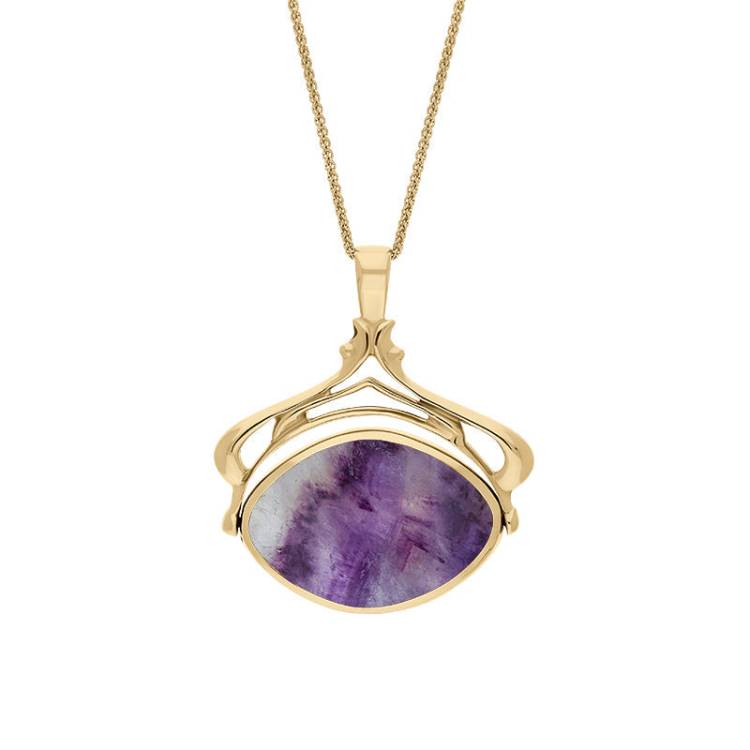 9ct Yellow Gold Blue John Mother Of Pearl Marquise Swivel Fob Necklace - Gold