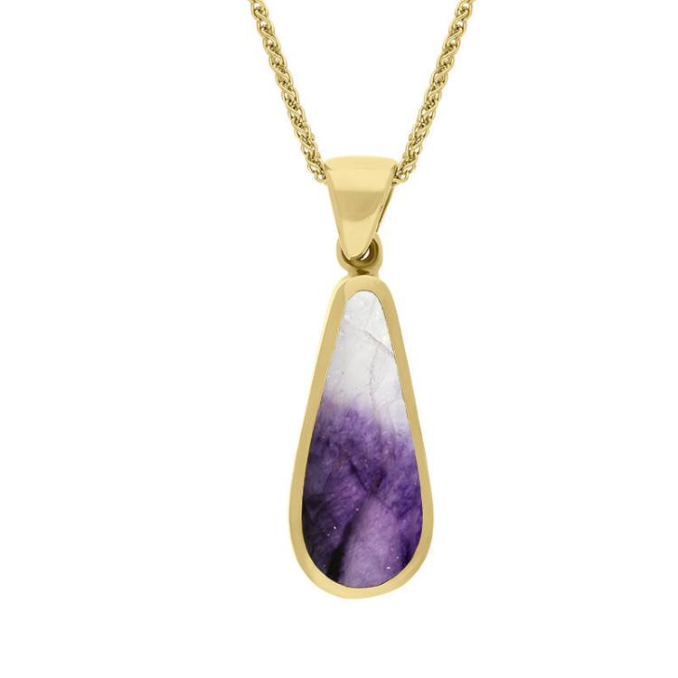 9ct Yellow Gold Blue John Mother Of Pearl Small Double Sided Pear Cut Fob Necklace - Yellow Gold