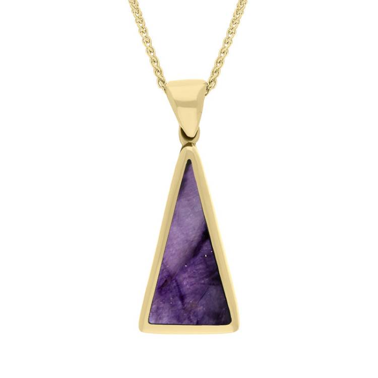 9ct Yellow Gold Blue John Mother Of Pearl Small Double Sided Triangular Fob Necklace - Yellow Gold
