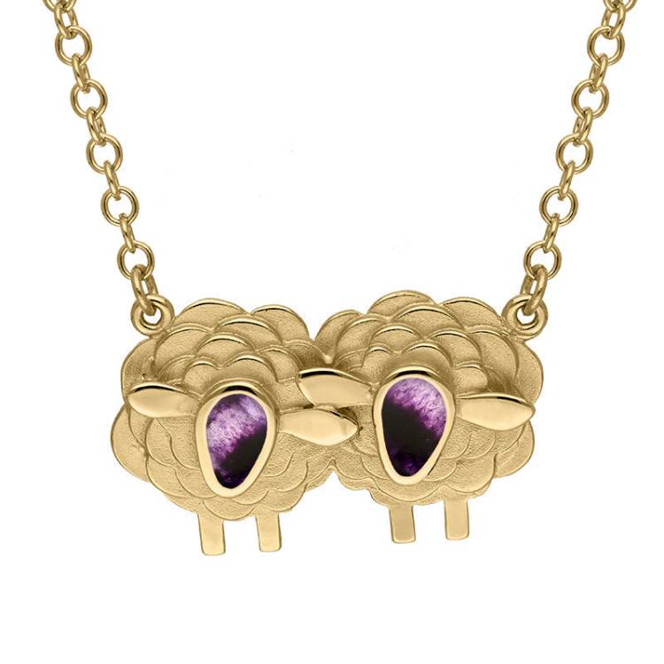 9ct Yellow Gold Blue John Two Large Sheep Necklace - Gold