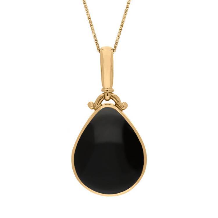 9ct Yellow Gold Blue John Whitby Jet Double Sided Pear Fob Necklace - Yellow Gold