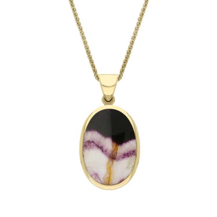9ct Yellow Gold Blue John White Mother Of Pearl Small Double Sided Fob Necklace