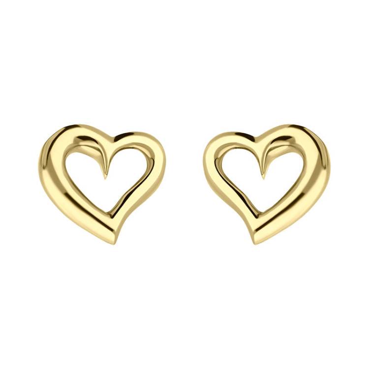9ct Yellow Gold Curved Heart Earrings D - Gold