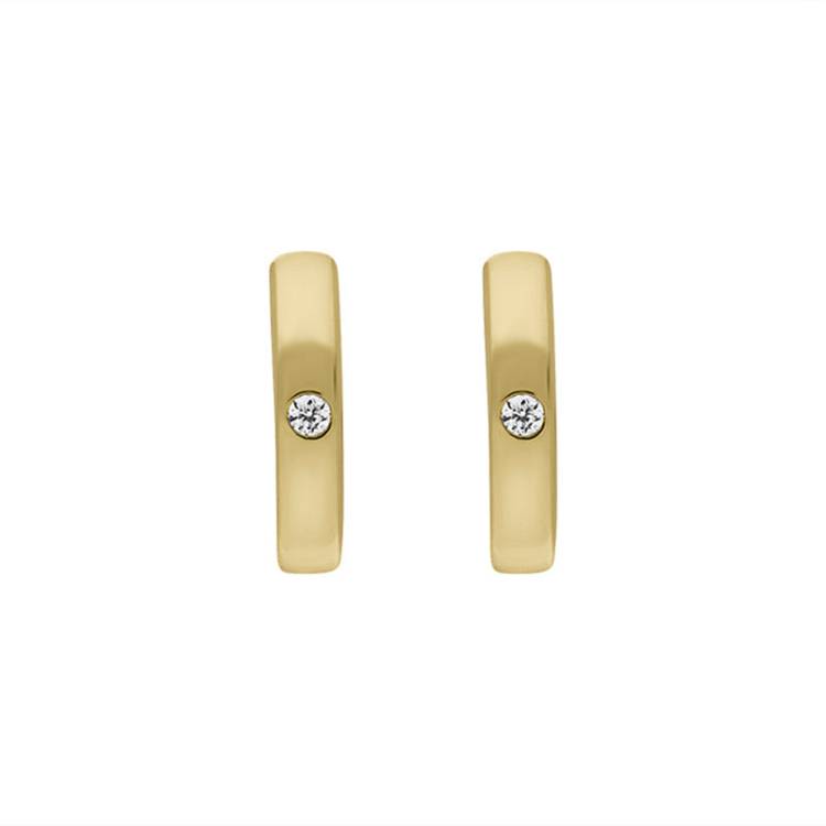 9ct Yellow Gold Diamond 11mm Round Domed Hoop Earrings - Gold