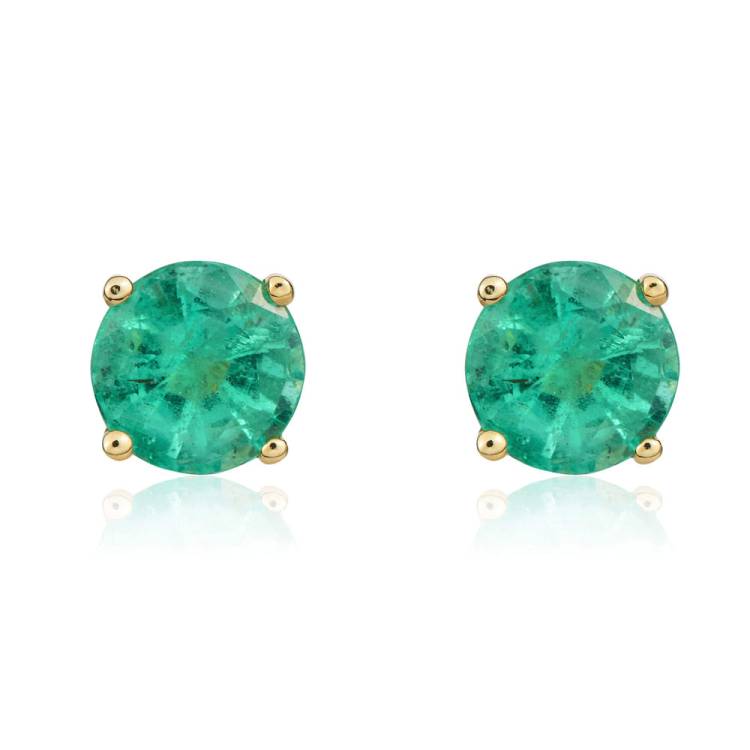 9ct Yellow Gold Emerald 5mm Round Claw Set Stud Earrings - Gold