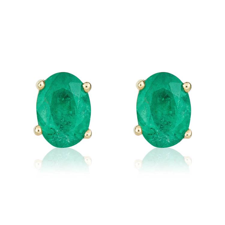 9ct Yellow Gold Emerald 7x5mm Oval Claw Set Stud Earrings - Gold