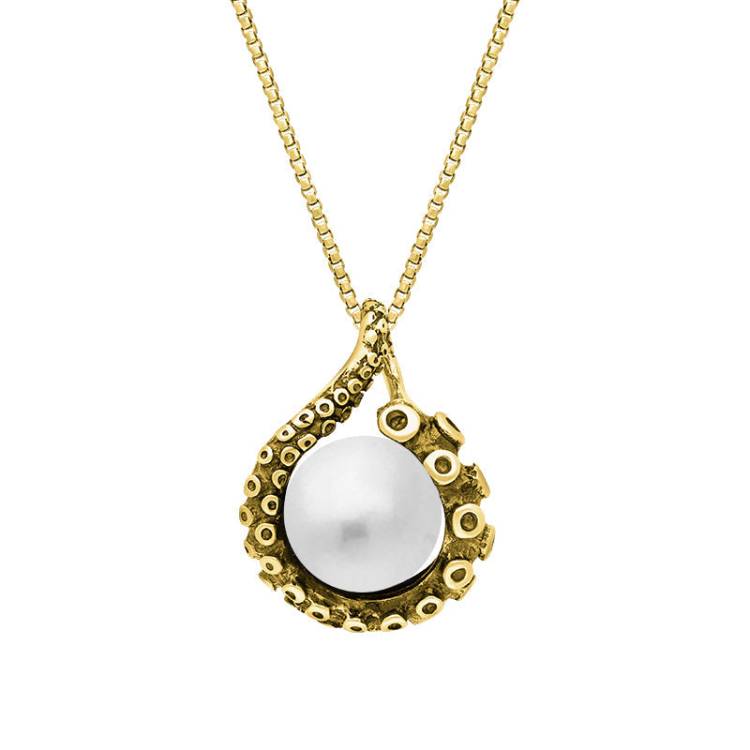9ct Yellow Gold Freshwater Pearl Bead Tentacle Necklace - Gold