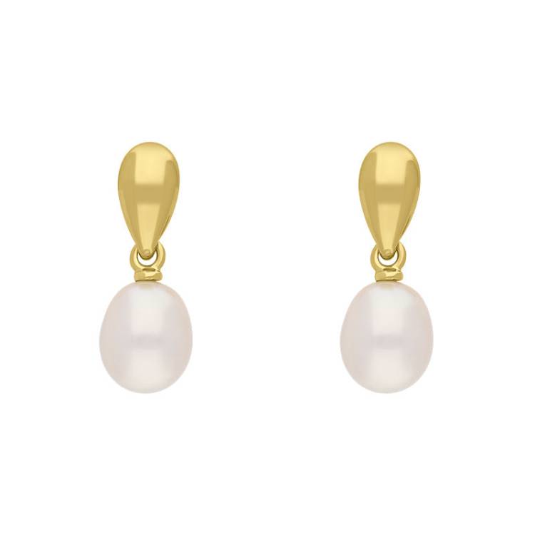 9ct Yellow Gold Freshwater Pearl Drop Earrings - Gold