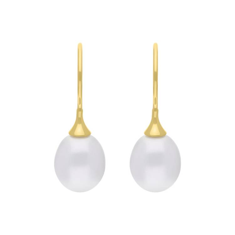 9ct Yellow Gold Freshwater Pearl Drop Hook Earrings - Gold