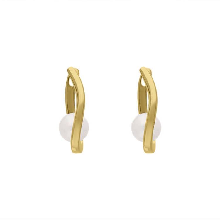 9ct Yellow Gold Freshwater Pearl Long Oval Hoop Earrings - Gold
