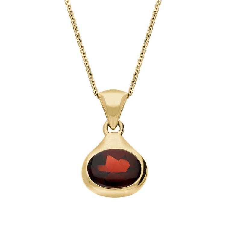 9ct Yellow Gold Garnet Pendant Necklace D - Gold