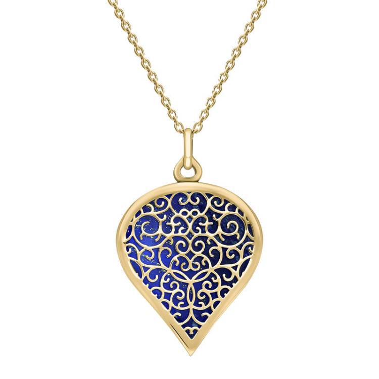 9ct Yellow Gold Lapis Lazuli Flore Filigree Large Heart Necklace