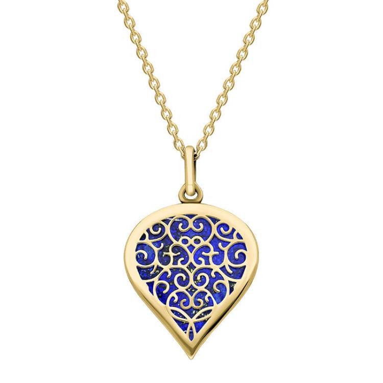 9ct Yellow Gold Lapis Lazuli Flore Filigree Medium Heart Necklace