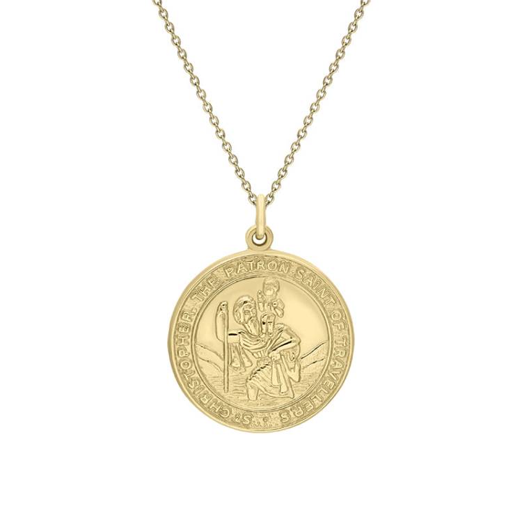 9ct Yellow Gold Large Circular Saint Christopher Necklace - Yellow Gold